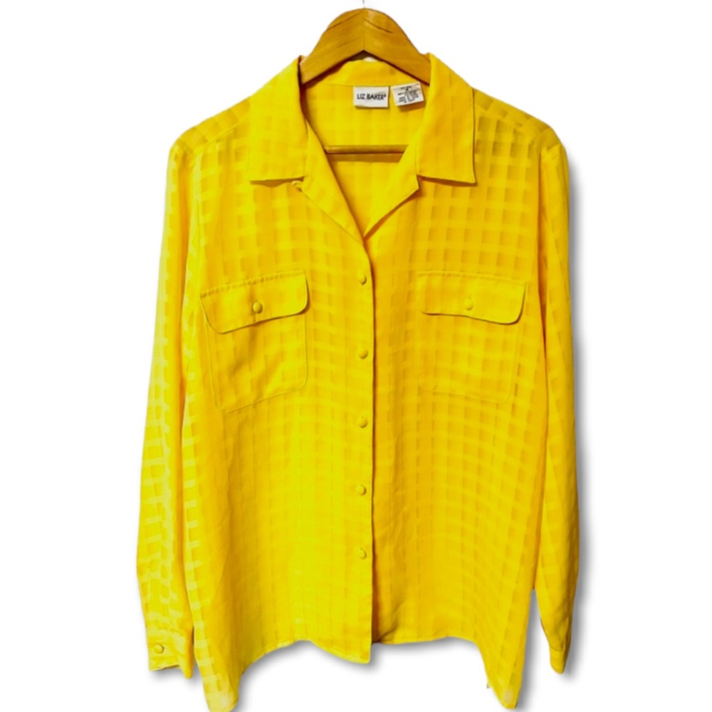 Liz Baker vintage Y2K vibrant textured semi sheer button down top #A5